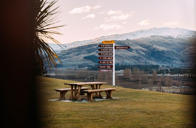 An outdoor table seating in Bannockburn Central Otago