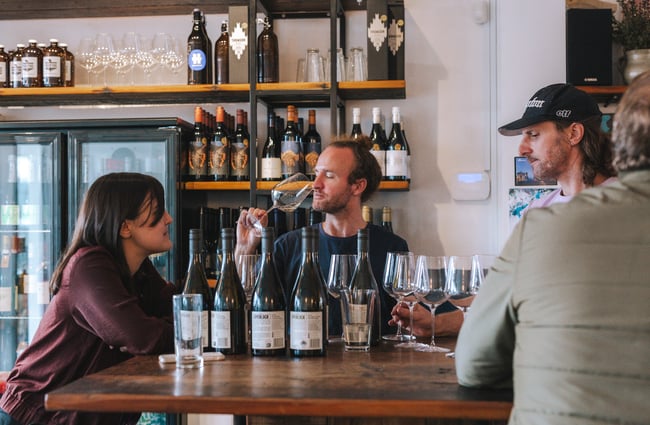 Ruben smelling the wine at Bar Martin, Auckland.