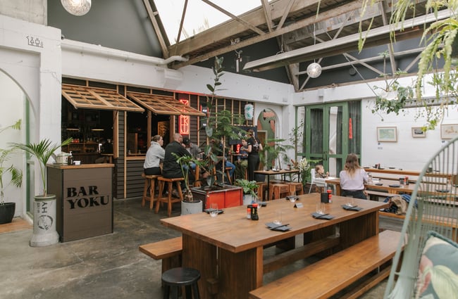 The seating area of Bar Yoku in The Welder Christchurch.