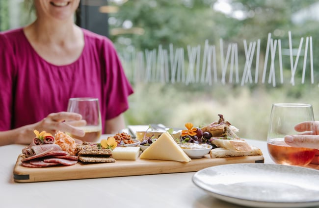 Platter board being shared at Barker's Foodstore and Eatery, Geraldine.