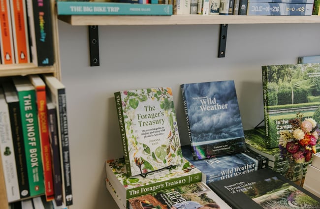 Close up of Forager's Treasury at Bay Hills Books in Timaru, New Zealand.