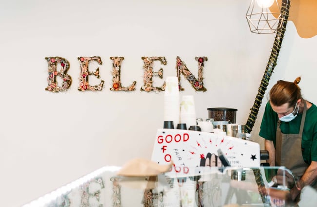 Belén mural on the wall inside the bakery in Wellington.
