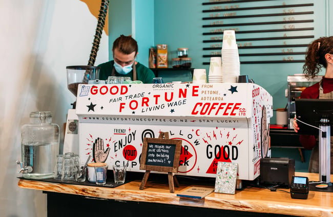Close up of the coffee machine at Belén, Wellington.