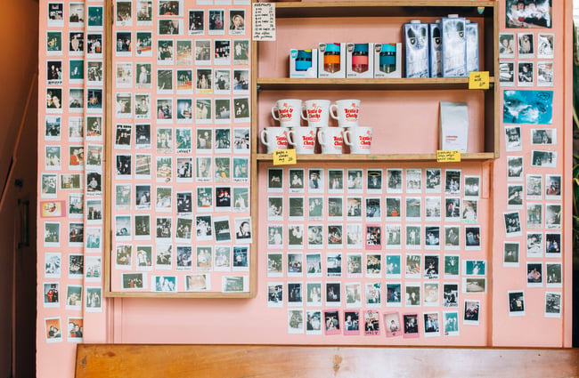 Polaroid photo wall at Bestie.