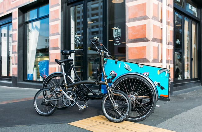 Bikes on display outside the shop.