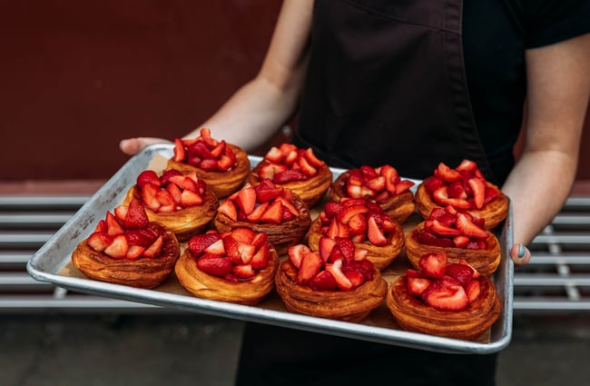 Tray of strawberry tarts at Big Lizard.