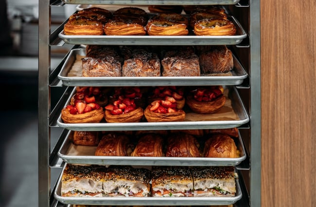 Rows of pastries at Big Lizard.
