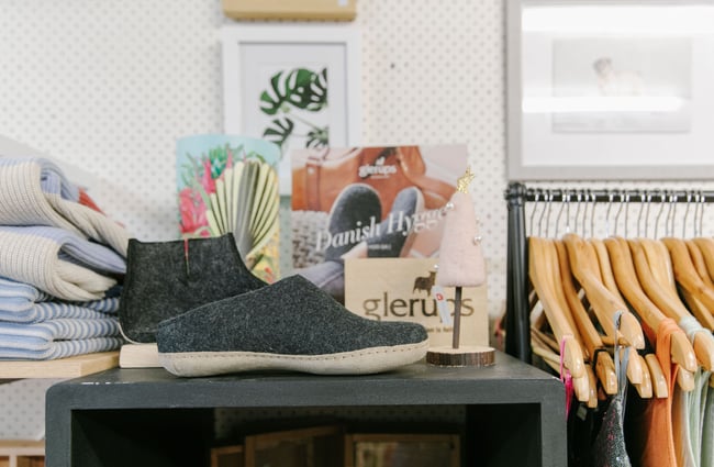 Close up of Glenrups shoes at Black & Co, Timaru.