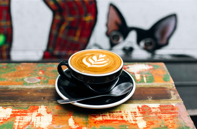 Flat white on a table.