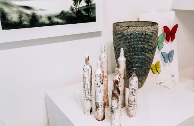 Close up of sculptural pieces for sale at Black Door Gallery, Auckland.