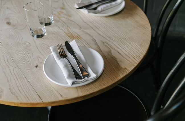 Cutlery and napkin on table at Black Estate, North Canterbury.