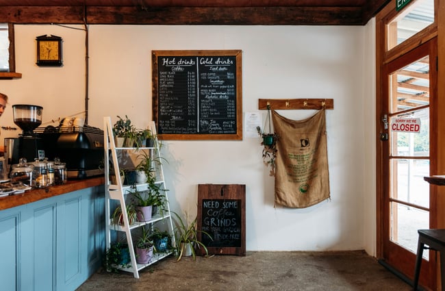 The cafe counter inside Black Forest Cafe Naseby Central Otago.