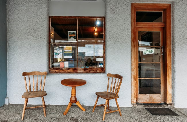 A table setting outside Black Forest Cafe Naseby Central Otago.