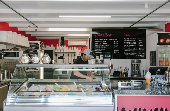 The interior of the Black Peak Gelato store in Wanaka.