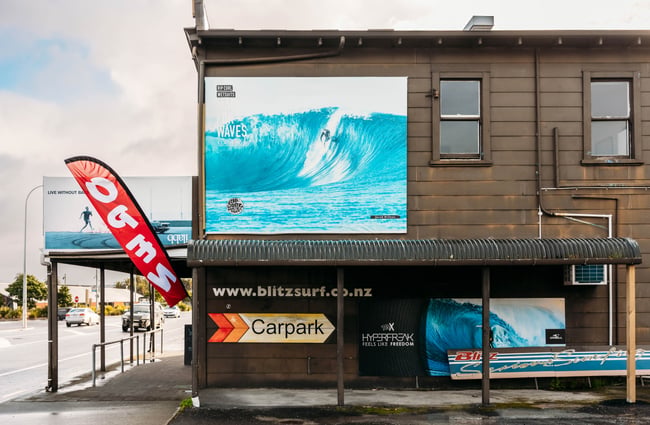 The exterior of a Gisborne surf shop.