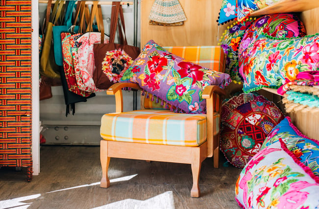 Covered chair with colourful cushion at Blue Bell Club, Porirua.