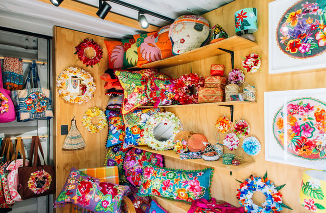 Range of colourful products on display at Blue Bell Club, Porirua.