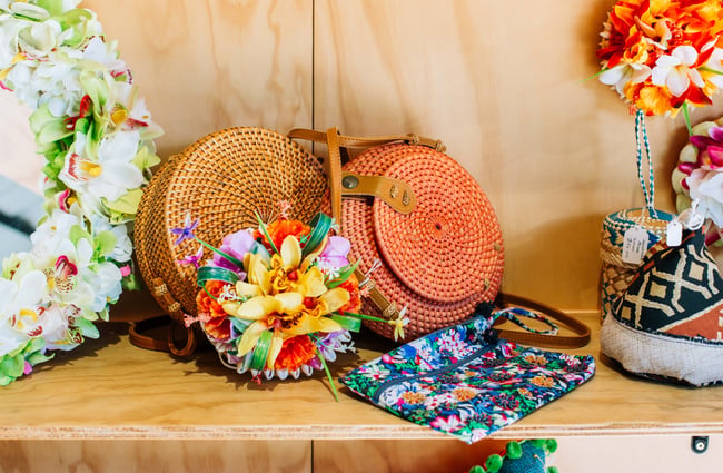 Two basket bags on a shelf at Blue Bell Club, Porirua.