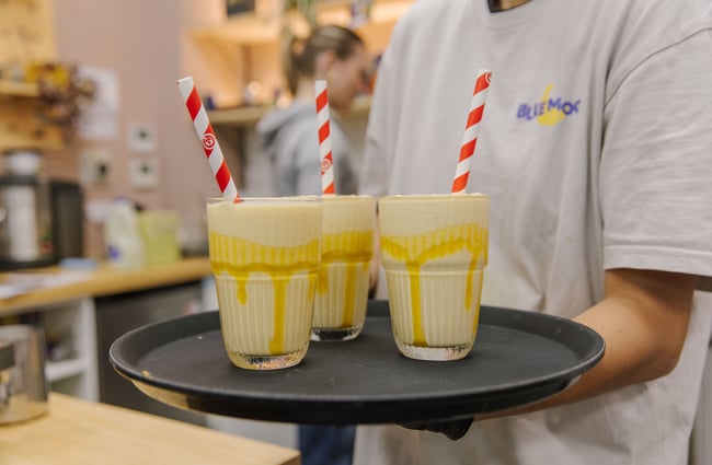 Mango smoothie looking drink at Blue Moon Bakehouse.