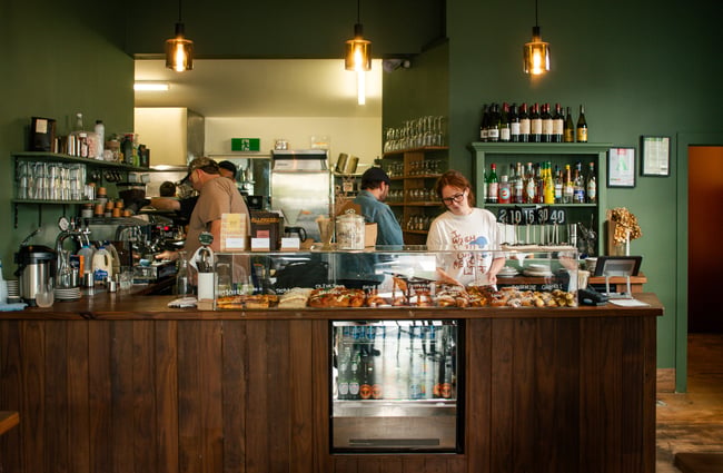 The front counter and pastry cabinet at Bodega.