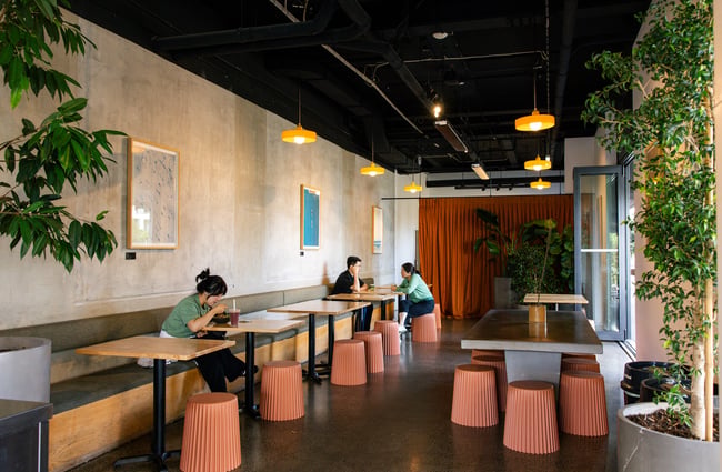 Customers sitting inside at Bowler.