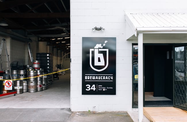 The outside of Brewaucracy, Hamilton.