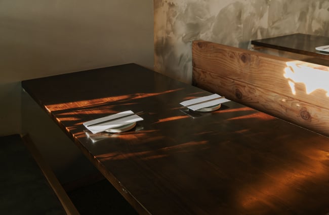 A table inside Brewda restaurant.