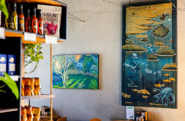 Artwork on the walls at Brewed As.
