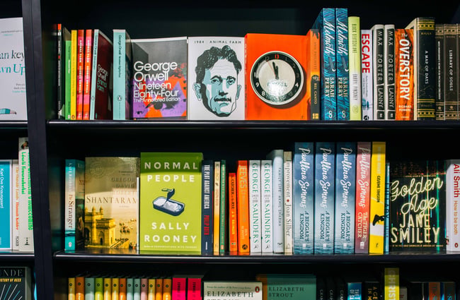 Fiction books on display.