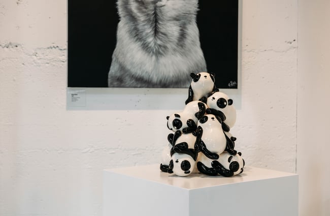 A close up of a panda sculpture.