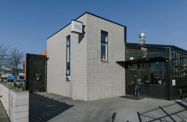 The exterior of and entrance to C4 Coffee.