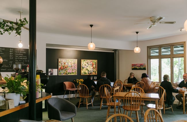 Customers sitting around tables inside Cafe Verde in Geraldine.