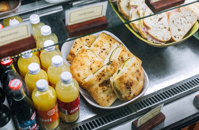 Sandwiches in the cabinet at Cafe Kopi.
