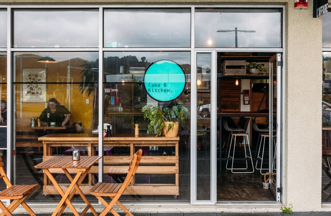 The entrance to Cake & Kitchen in Upper Hutt.