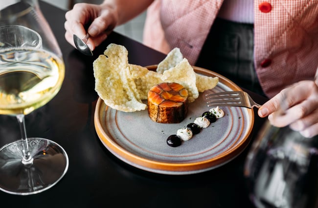 A plate of food on a table at Carrick Winery Bannockburn Central Otago.