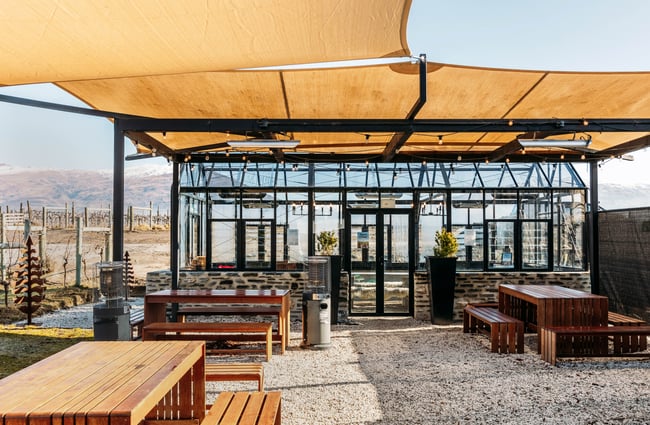 A large glass house outside Carrick Winery Bannockburn Central Otago.