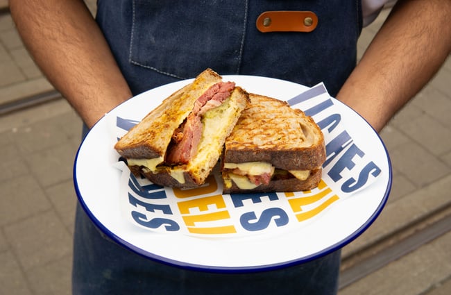 Delicious looking sandwiches on a plate.