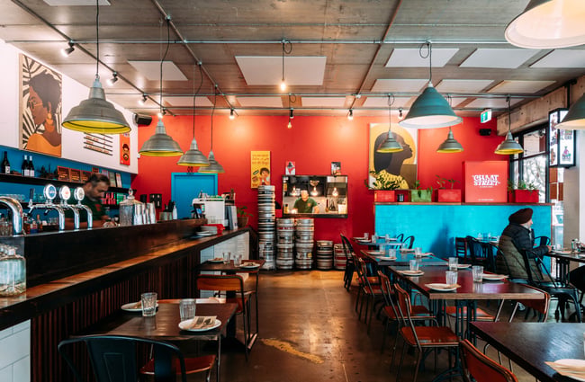 A colourful restaurant.