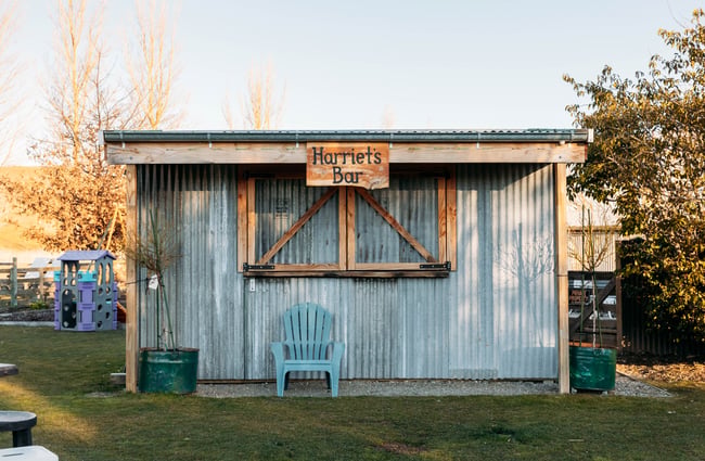 A corrugated iron hut.