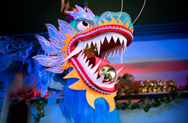 Brightly coloured dragon decoration.