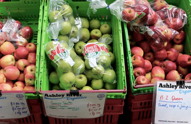 Apples for sale at Christchurch Farmers Market.