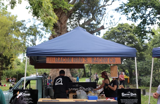 Bacon Bros selling burgers at the Christchurch Farmers Market.