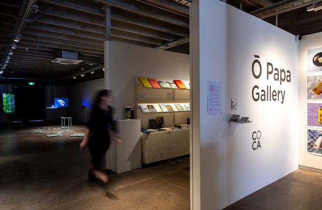 Overview shot of gallery rooms and shop area at CoCA