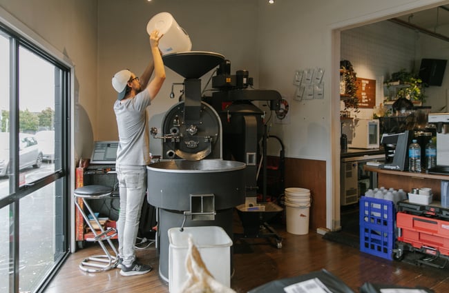 Coffee being roasted at Coffee Embassy.