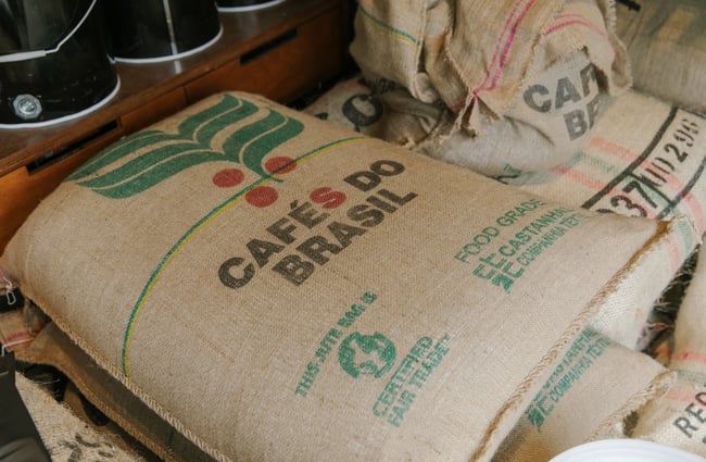 A bag of unroasted coffee beans.