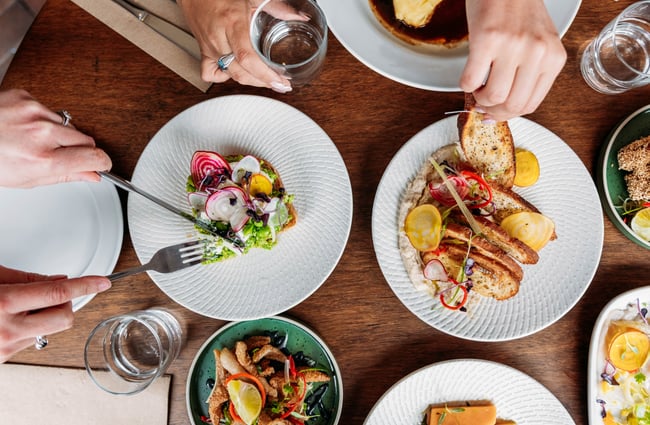 Plates of food at Commons Eatery.