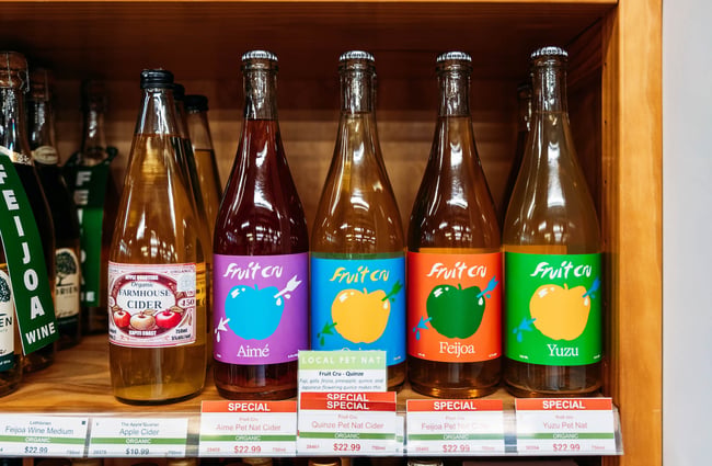 Bottles of fruit cru wine at Commonsense Organics in Kilbernie