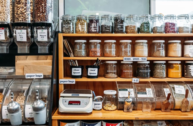 Spice jar section at Commonsense Organics in Kilbernie