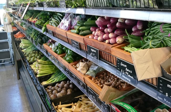 Fresh produce shelves at Commonsense Organics.