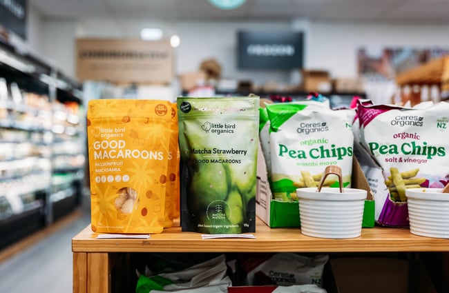 Close up of Little Bird Organics product at Commonsense on Tory Street in Wellington
